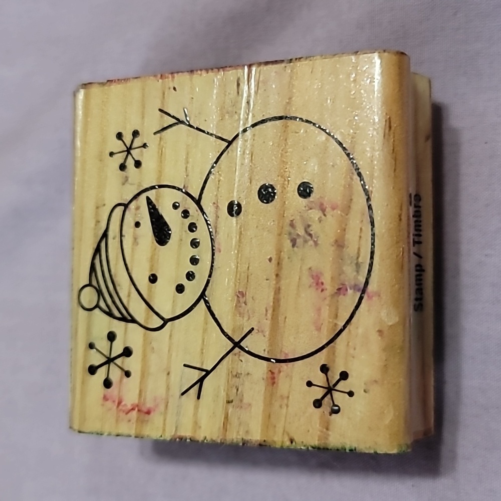 Cartoon Snowman Wooden Rubber Stamp